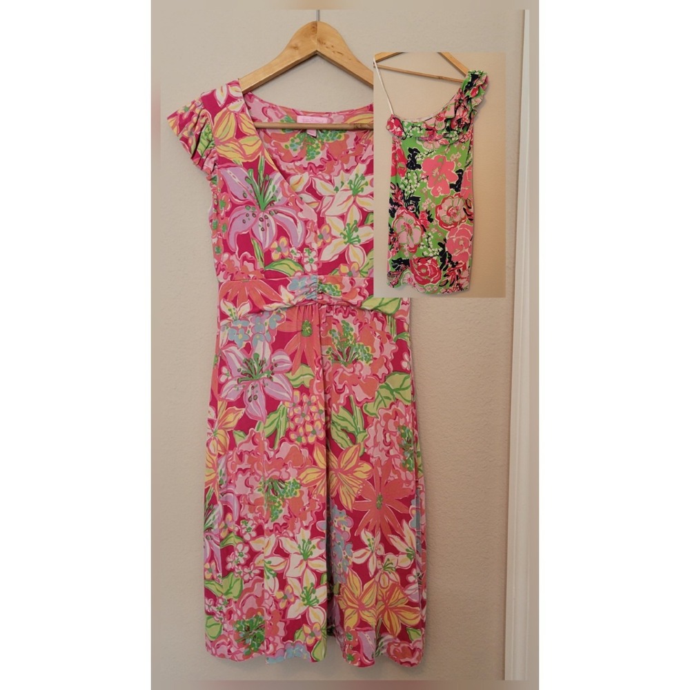 Lilly Pulitzer Mini Dress Lot Of 2 Size XS Silk Cotton Blend Ruffles Pink Floral